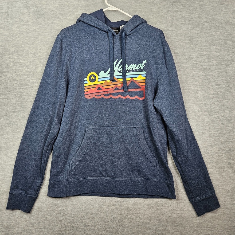 Marmot Men's Mountain Graphic Blue Pull-over Casual Hoodie Sweatshirt Sz M